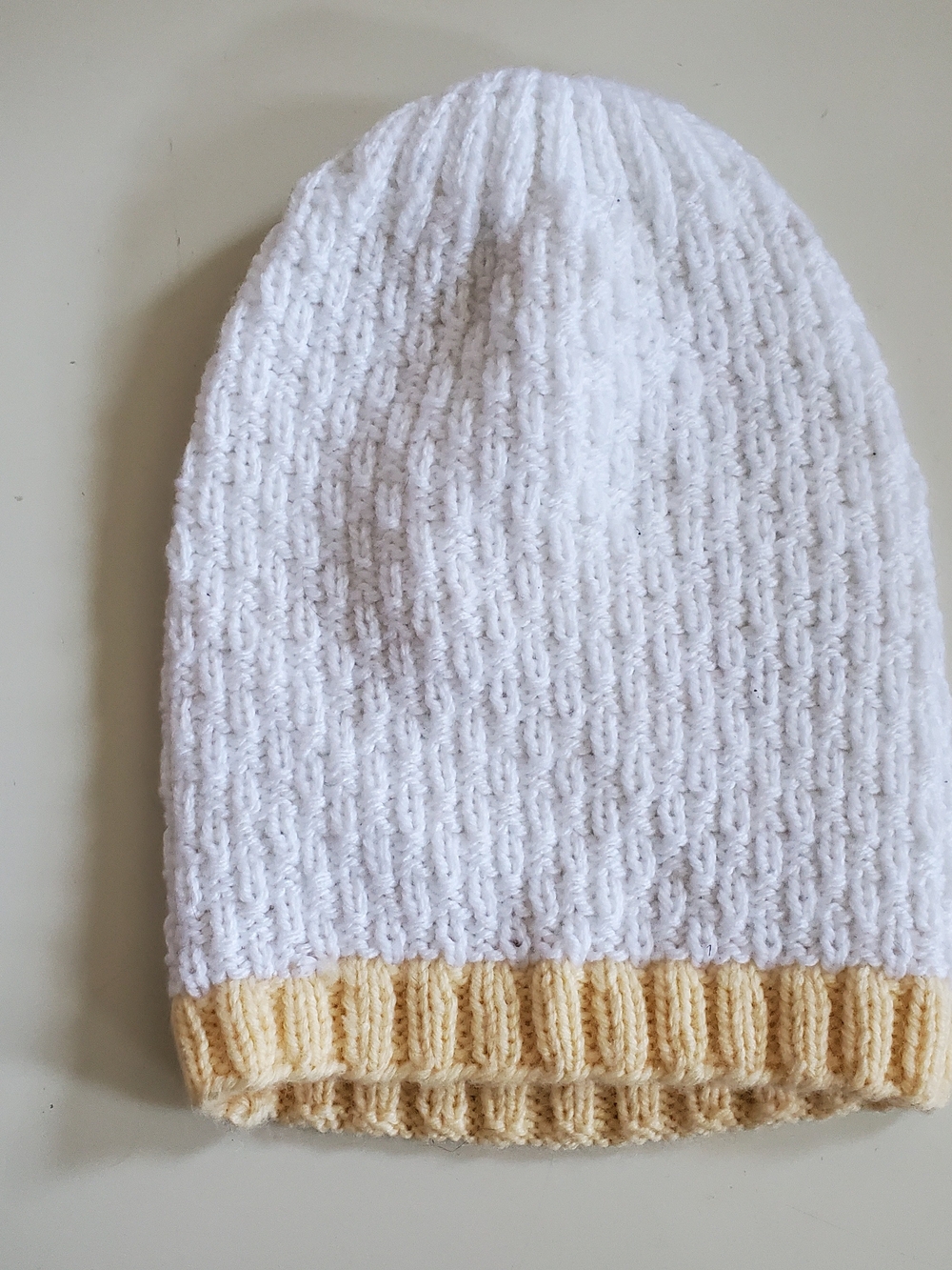 White and Cream Handmade Knit Beanie